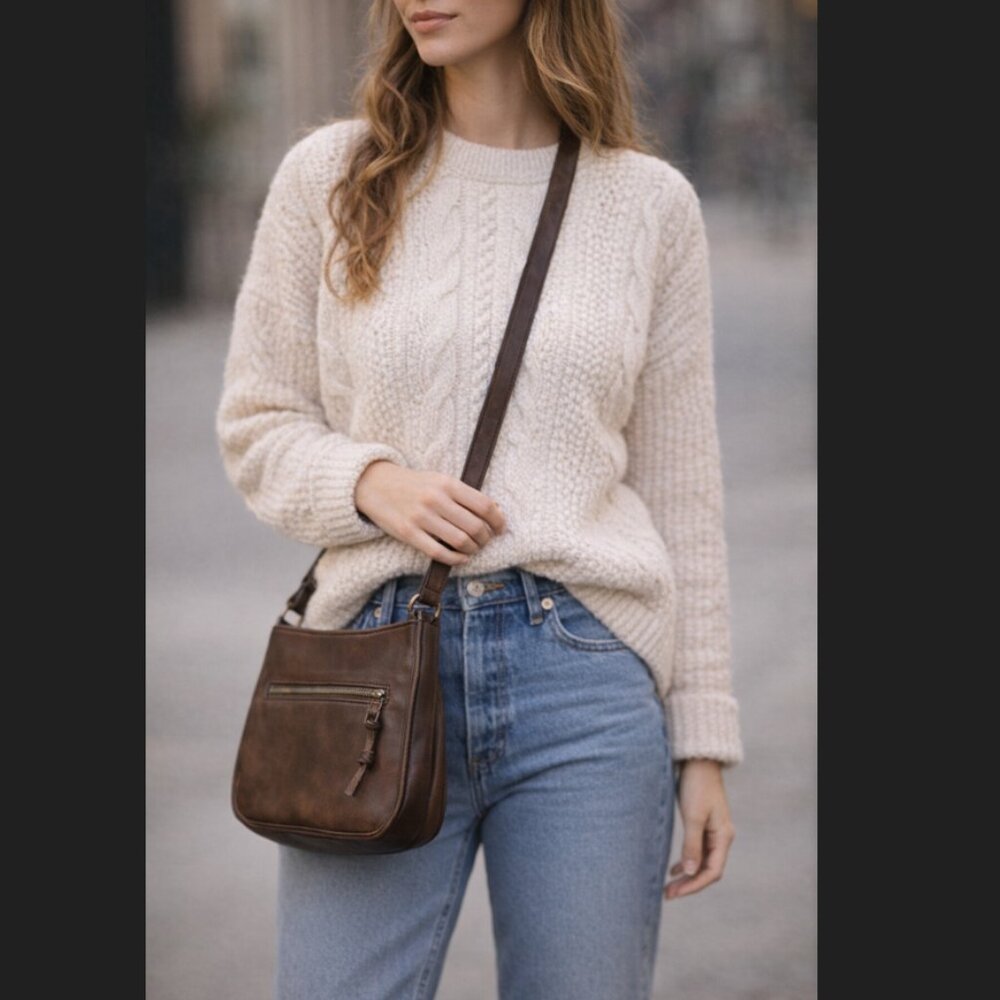 Universal Thread Brown Leather Crossbody with Gold Hardware